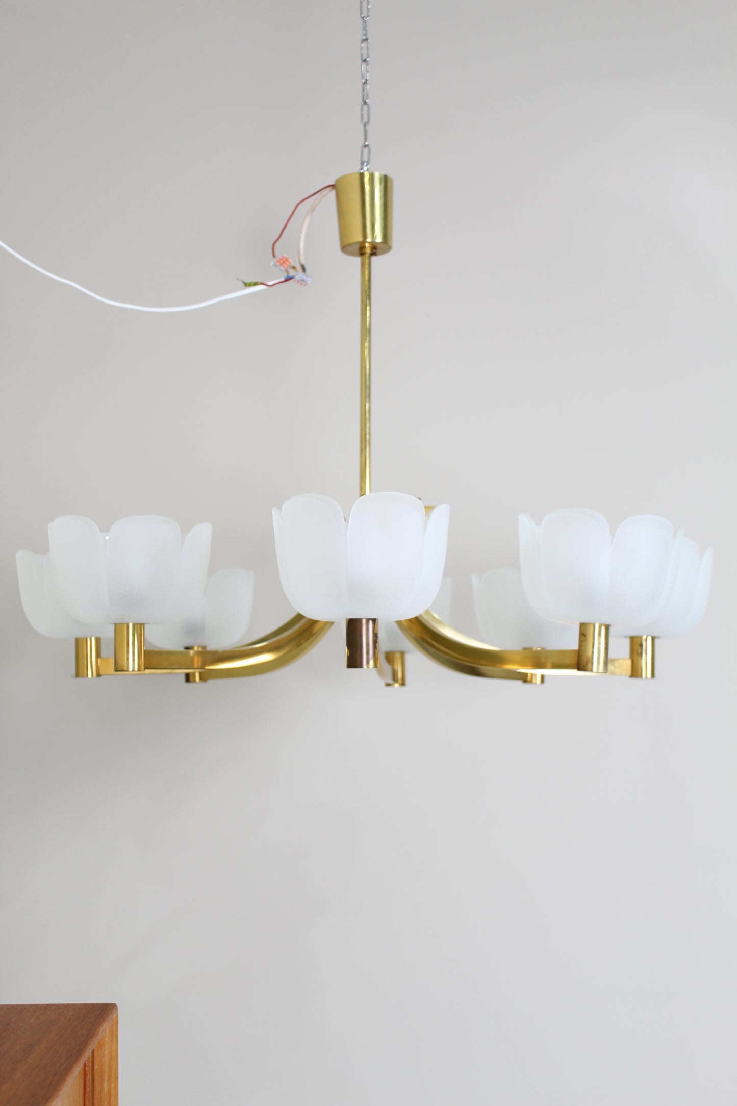 Vintage hanglamp, kroonluchter - messing jaren '70
