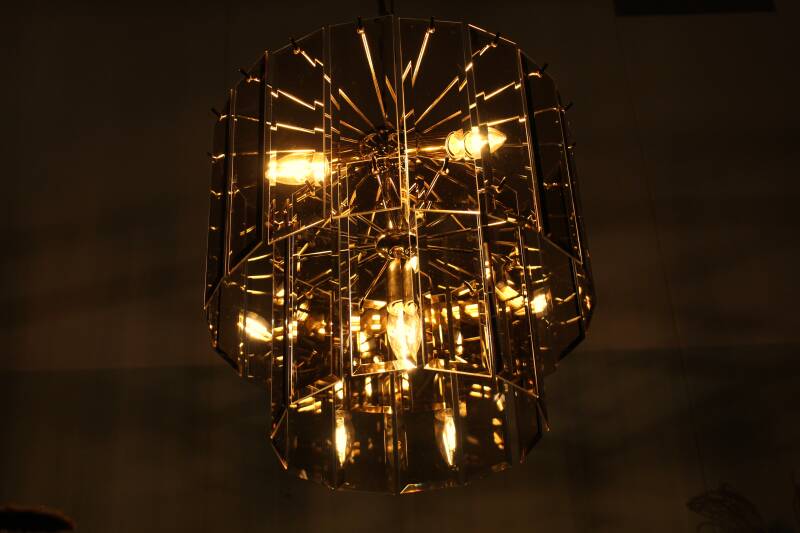Vintage kroonluchter, rookglas hanglamp