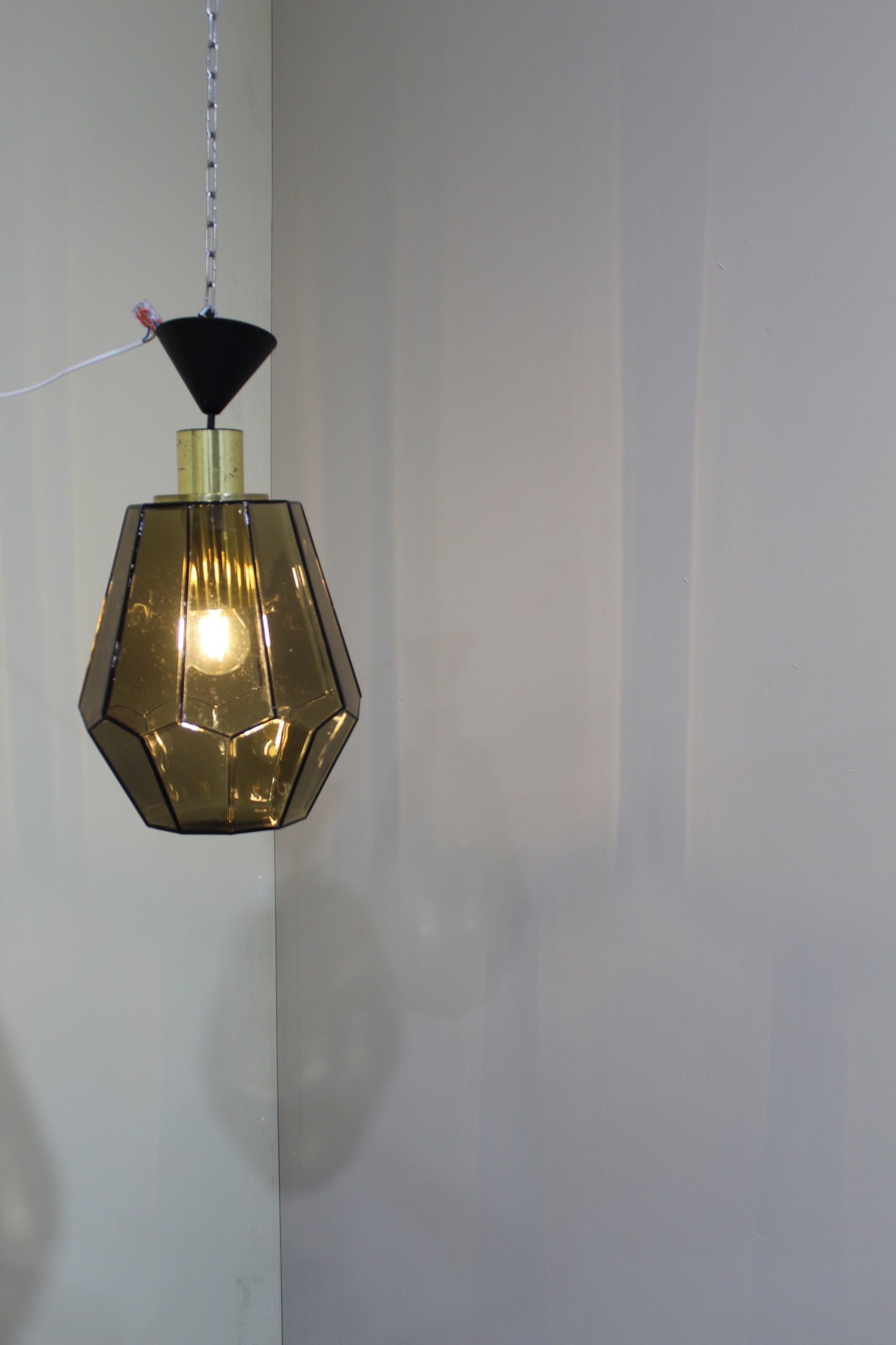 Vintage rookglas hanglamp, plafondlamp Glashutte Limburg