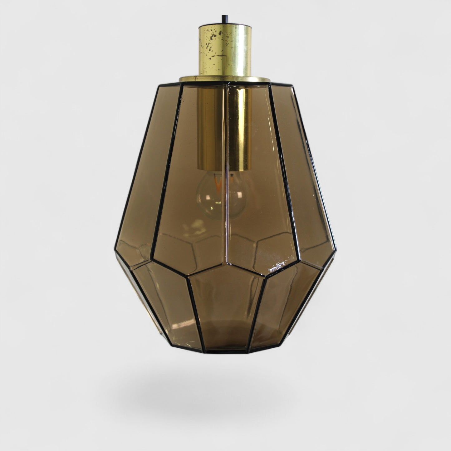 Vintage rookglas hanglamp, plafondlamp Glashutte Limburg