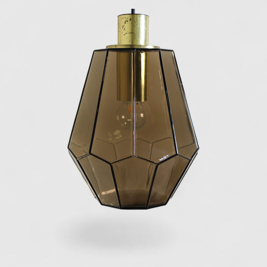 Vintage rookglas hanglamp, plafondlamp Glashutte Limburg