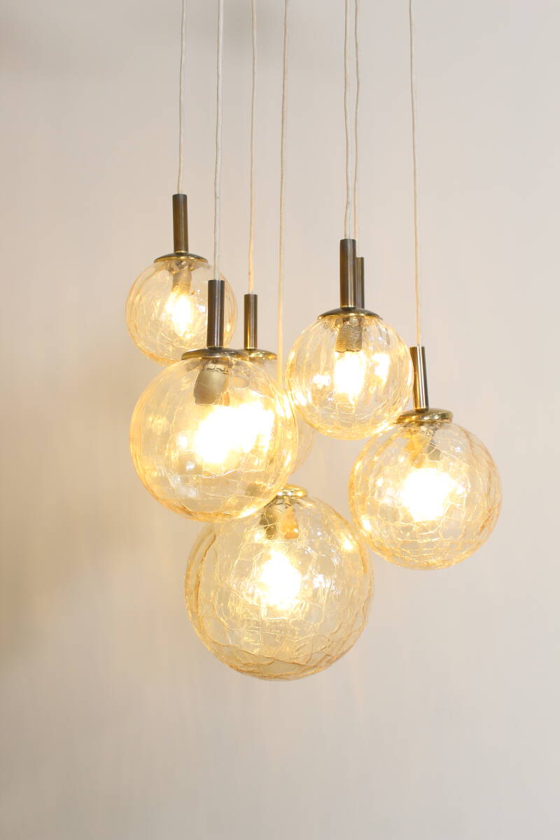 Vintage gouden cascadelamp, hanglamp met bollen - jaren '70 | 01367