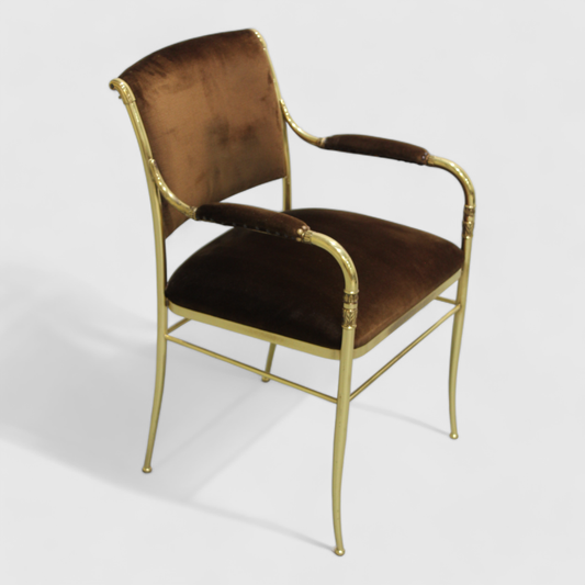 Vintage chair - brass, brown, velvet| 01208