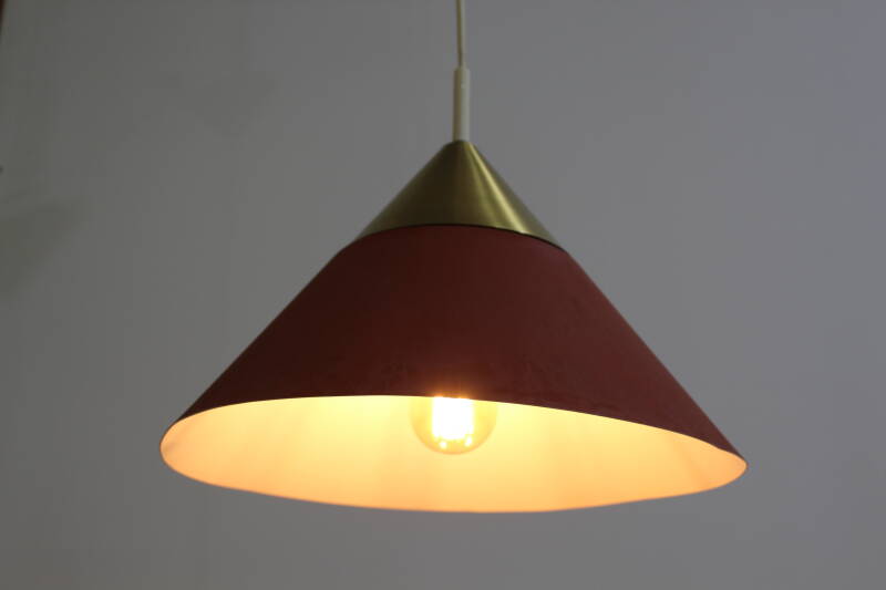 Vintage metalen hanglamp - Honsel Leuchten, jaren '70 rood, goud | 01172