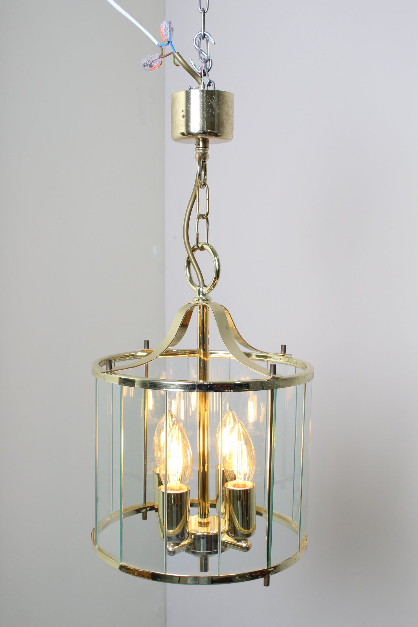 Vintage hanglamp messing, glas