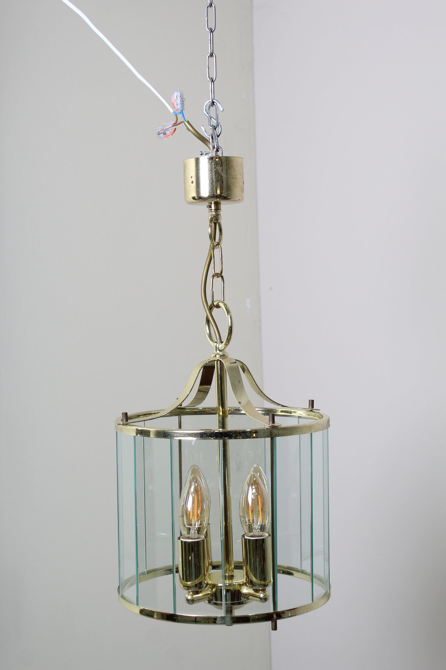 Vintage hanglamp messing, glas