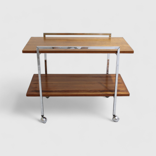 Vintage serving trolley, bar cart - 1960s, chrome wood | 01093