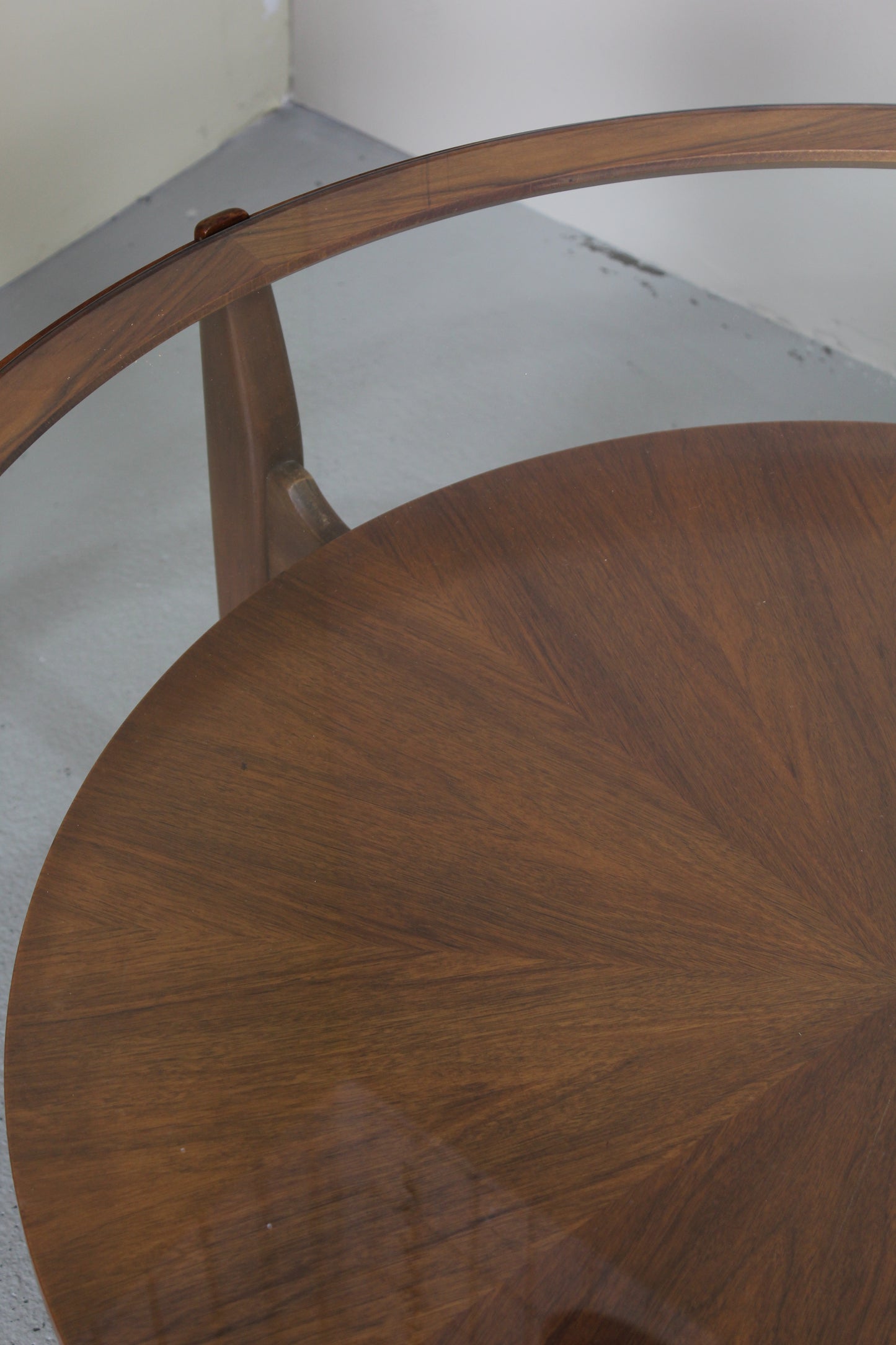 Vintage ronde salontafel - jaren '60, hout glas