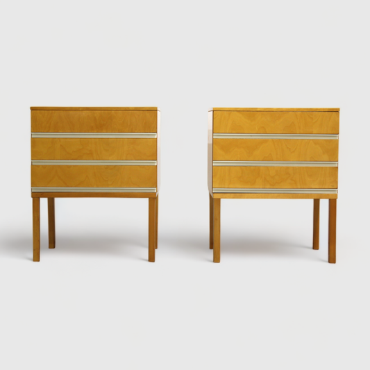 Vintage set nachtkastjes, ladekastjes - licht hout, mid century | 01042