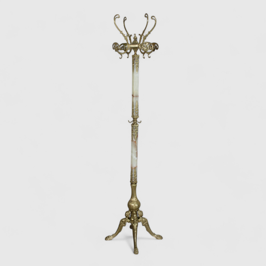 Vintage standing coat rack, wardrobe - brass, onyx | 01347