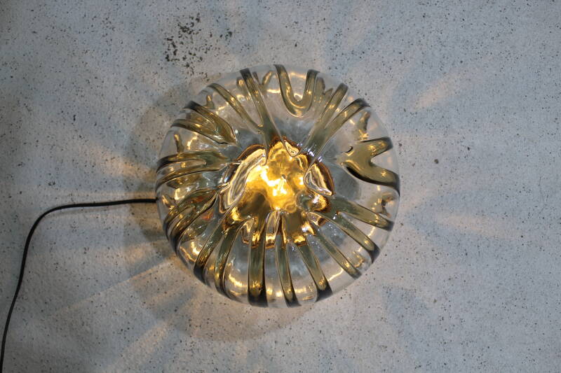 Vintage wandlamp, plafondlamp - messing, rookglas | 01092