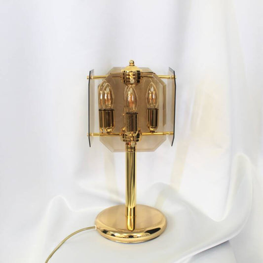 Vintage table lamp, smoked glass &amp; brass
