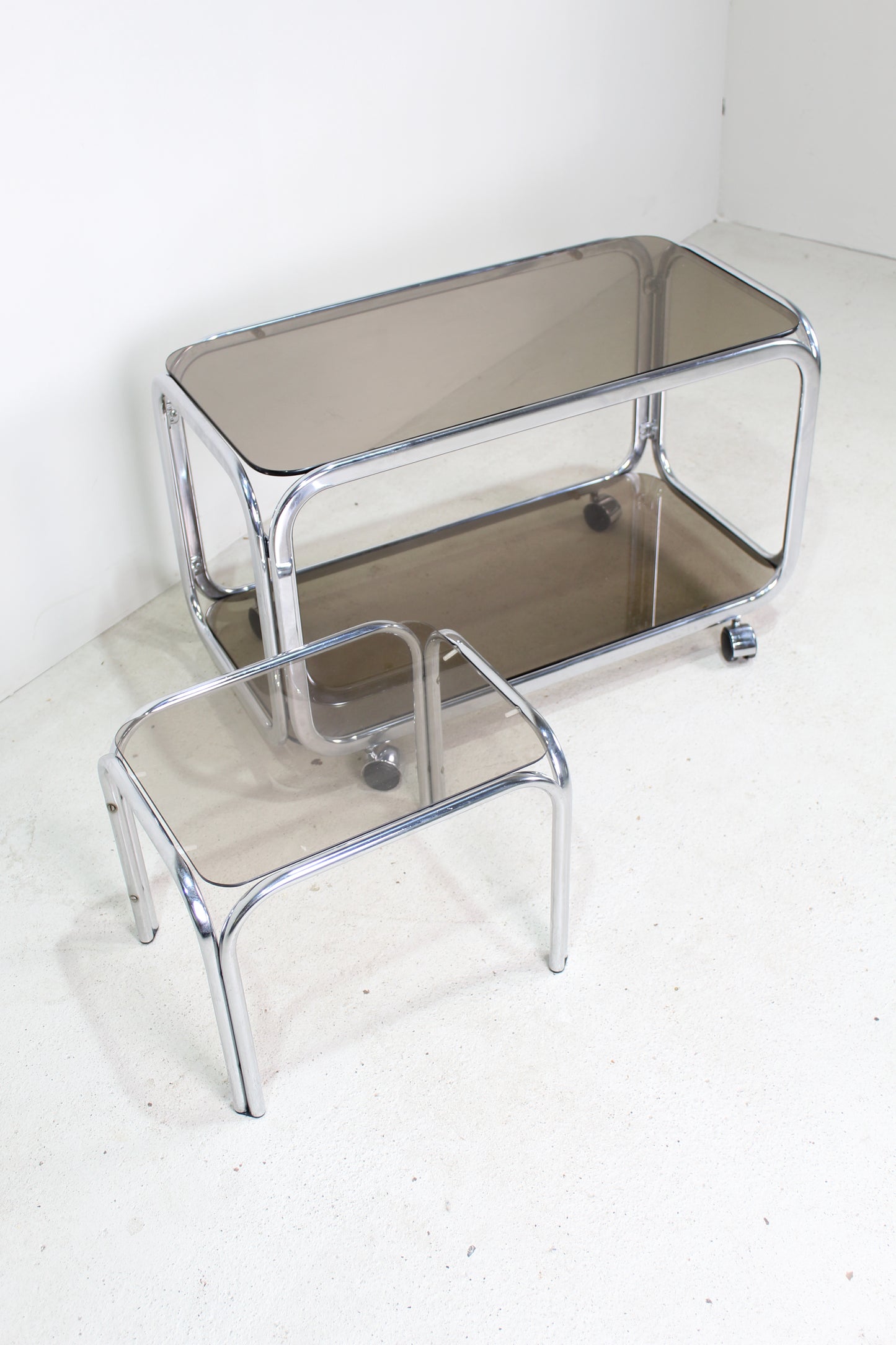 Vintage salontafel rookglas chroom