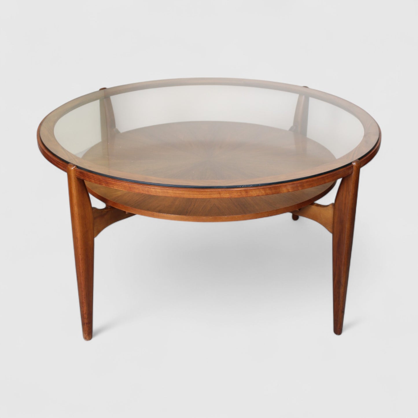 Vintage ronde salontafel - jaren '60, hout glas