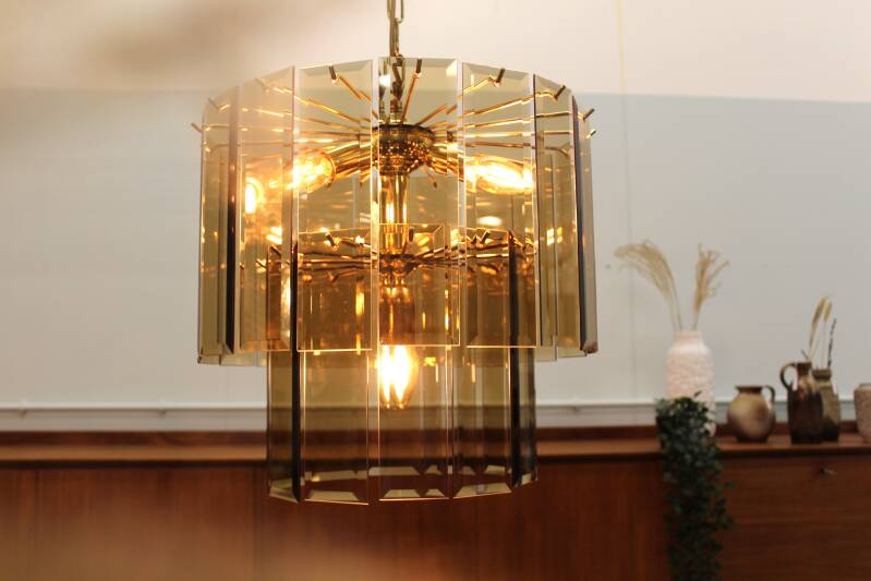 Vintage kroonluchter, rookglas hanglamp