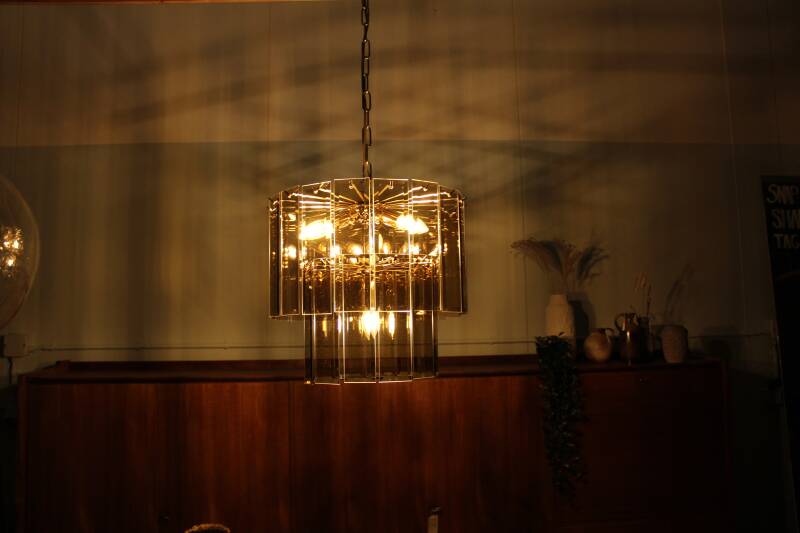 Vintage kroonluchter, rookglas hanglamp