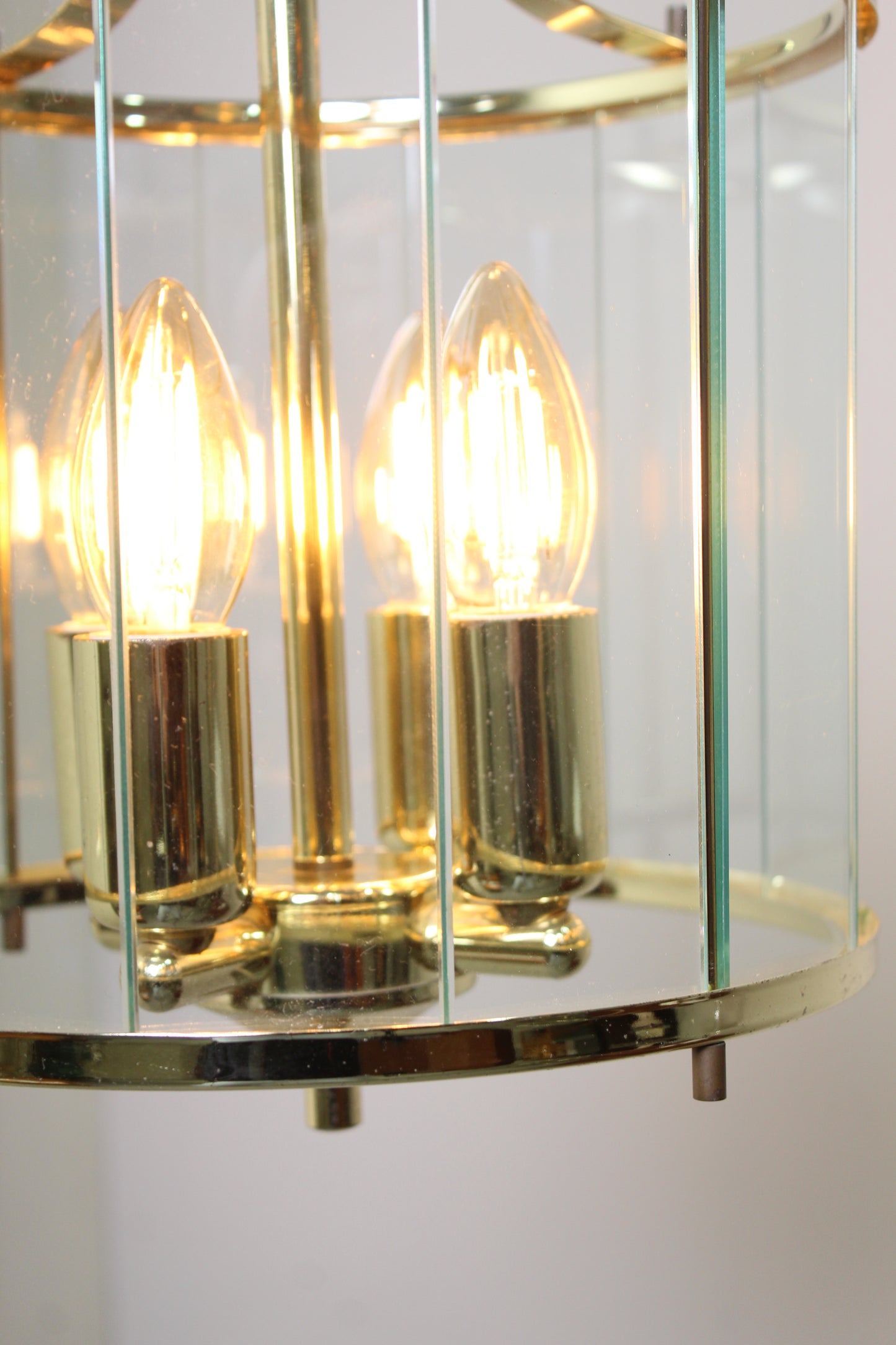 Vintage hanglamp messing, glas