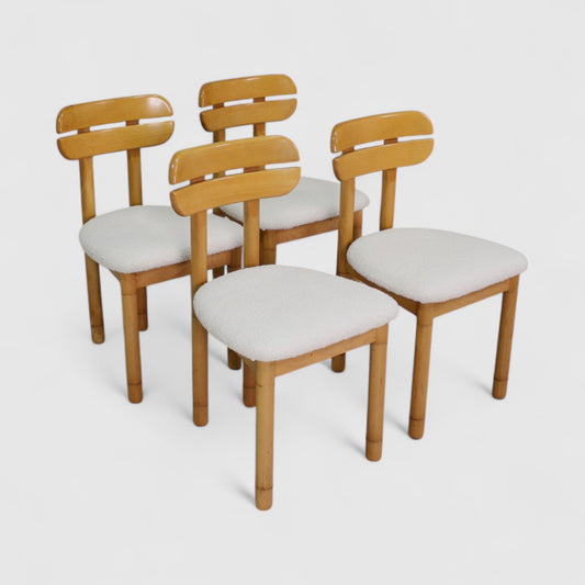 4x vintage eetkamerstoelen - teddy en hout, jaren '70