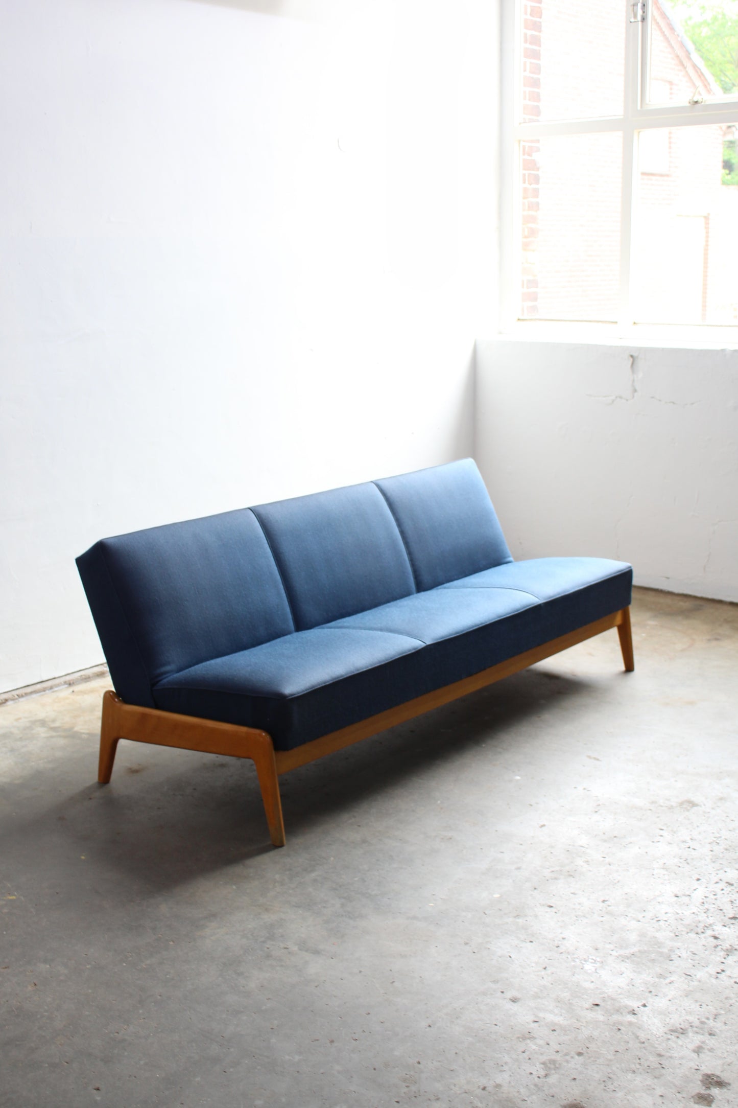 Vintage 3-zits-bank slaapbank jaren '60 blauw