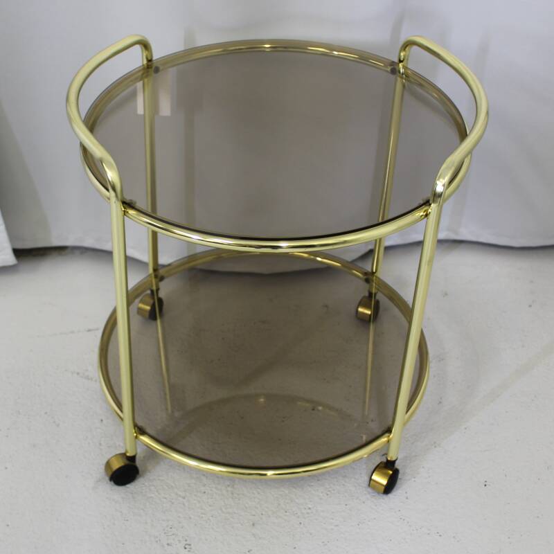 Vintage Barwagen, Servierwagen - Gold, Rauchglas, 70er