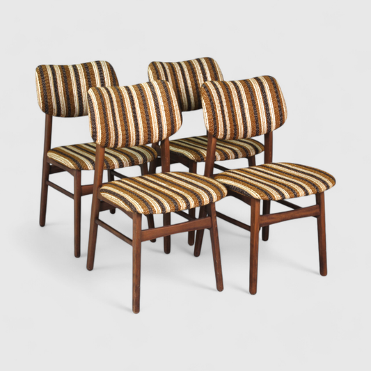 4x vintage dining room chairs - 70s, brown orange striped | 01396