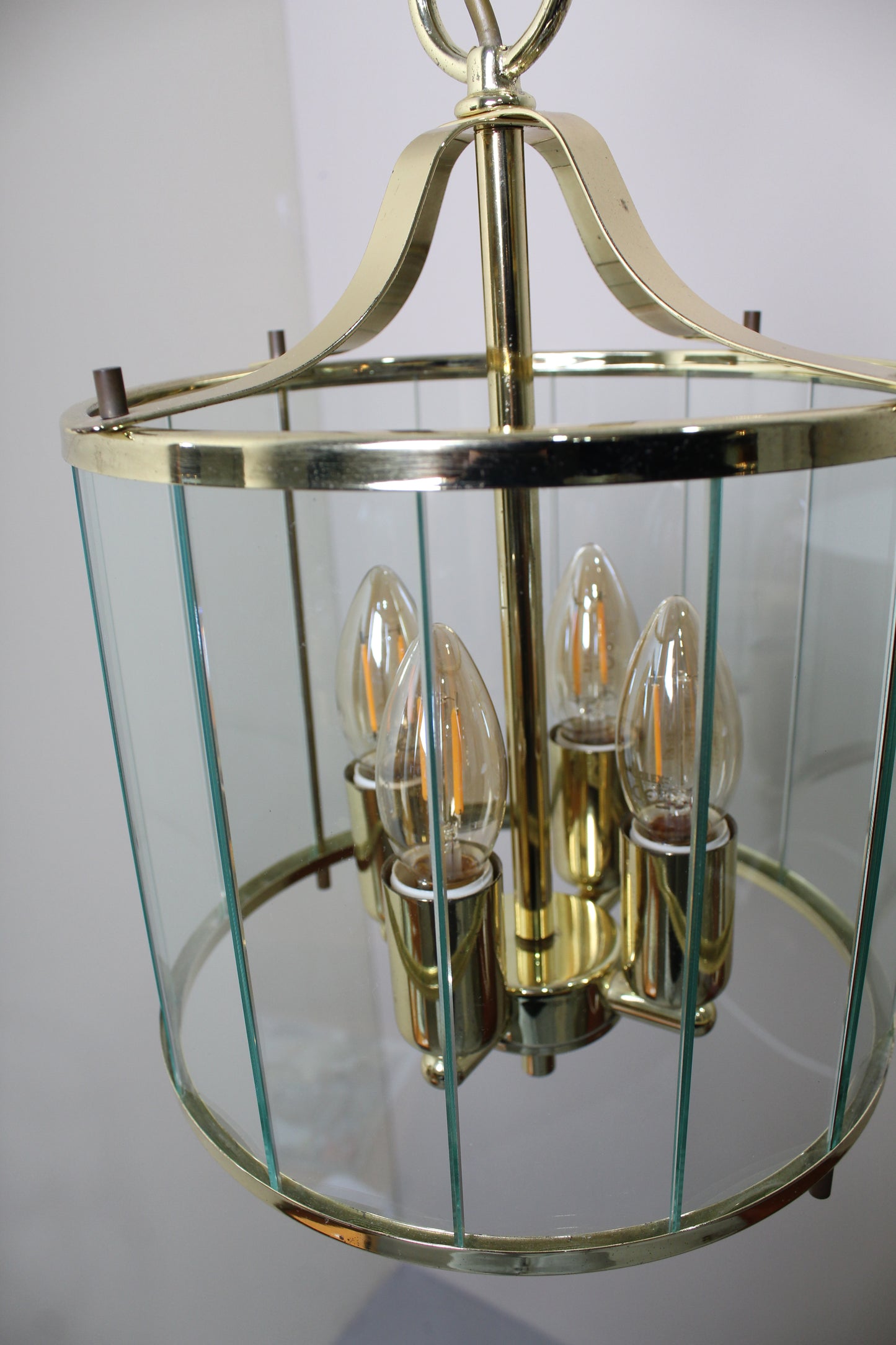 Vintage hanglamp messing, glas