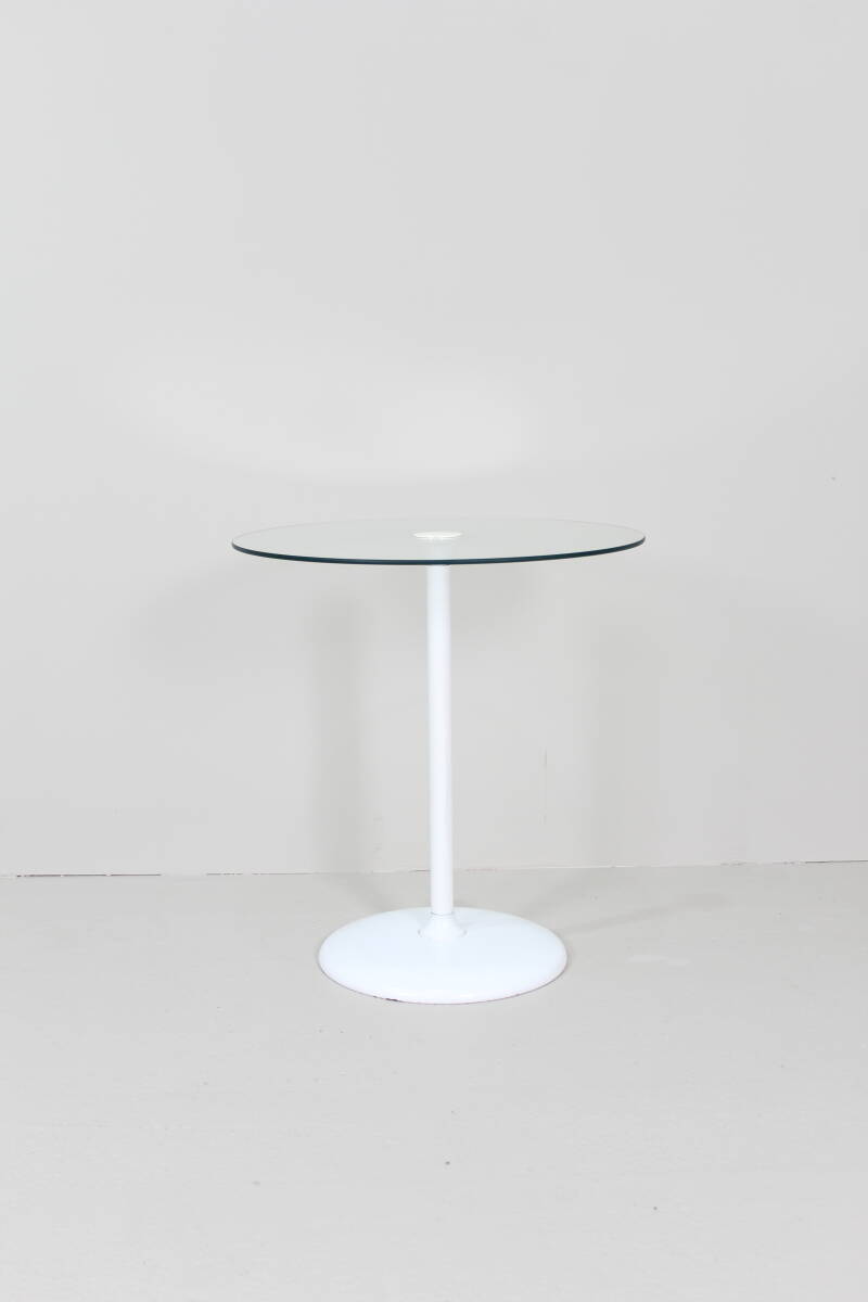 Vintage runder Beistelltisch - weiß, Glas 70er | 01442