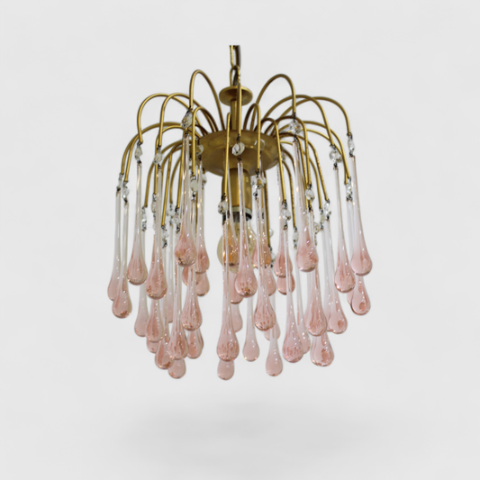 Vintage murano teardrop lamp - pink, gold 70s | 01084