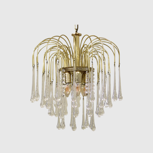 Vintage teardrop lamp - transparent, gold Murano | 00868