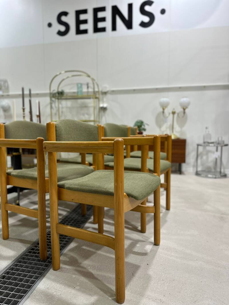 6x vintage dining room chairs - 70s, green, wood