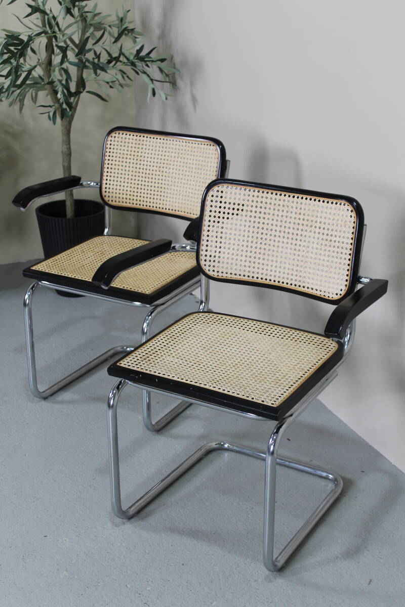 2x Vintage webbing eetkamerstoelen, buisframestoelen | 01318