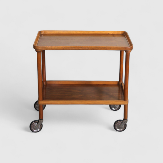 Vintage serving trolley, bar cart - wood, brass 1960s | 01314