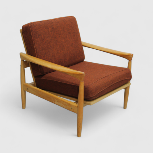 Vintage design fauteuil door Erik Wørts voor IKEA - jaren '60, eiken, rood | 01168