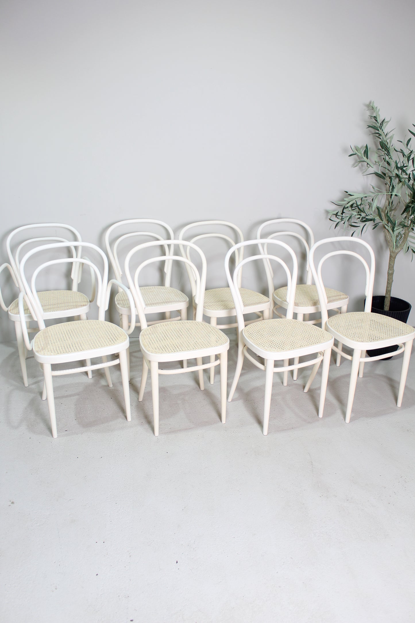 8x vintage design Thonet stoelen webbing