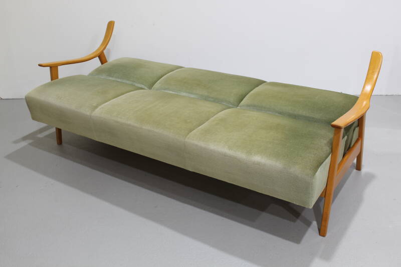 Vintage ausklappbares (Schlaf-)Sofa – grün, Samt, 1960er Jahre | 01230