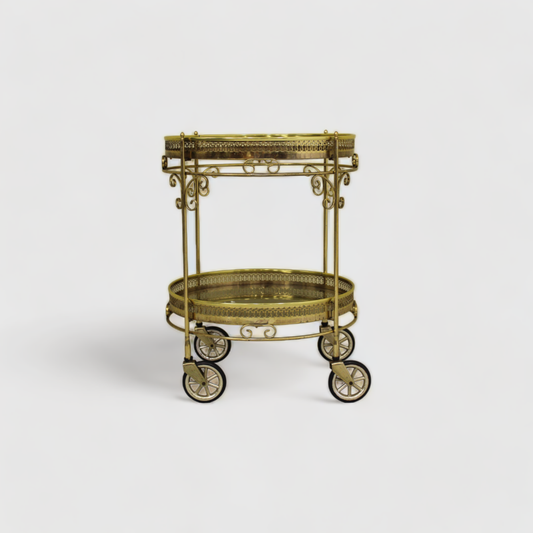 Französischer Vintage-Barwagen aus Messing – Rauchglas, 1970er | 00806