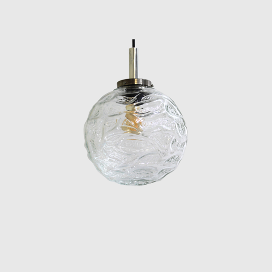 Vintage globe lamp, pendant lamp - chrome, transparent, 70s | 00931