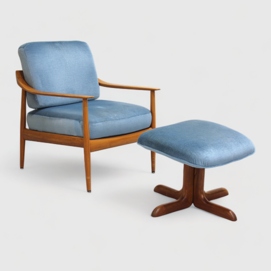 Vintage design fauteuil met voetenbank - Knoll Antimott | 01053