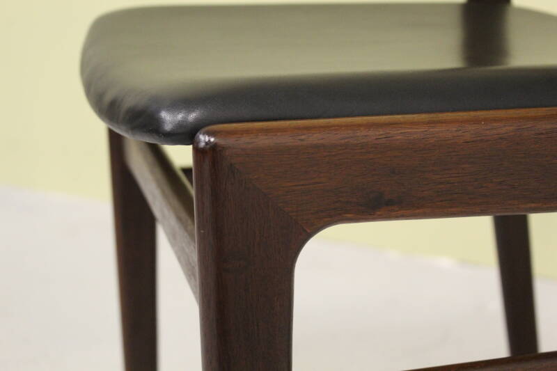 4x Vintage dining room chairs - rosewood, black leatherette, 60s | 00758