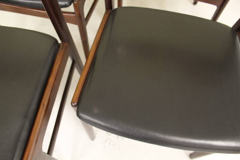 4x Vintage dining room chairs - rosewood, black leatherette, 60s | 00758