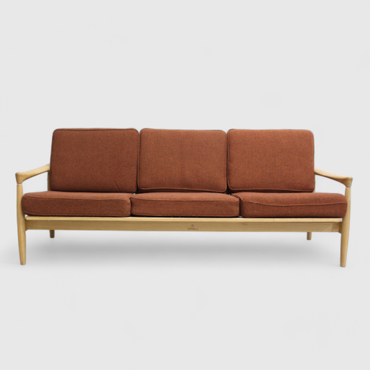 Vintage design bank door Erik Wørts voor IKEA - jaren '60, eiken, rood | 01167