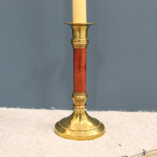 Vintage kandelaar, messing hout