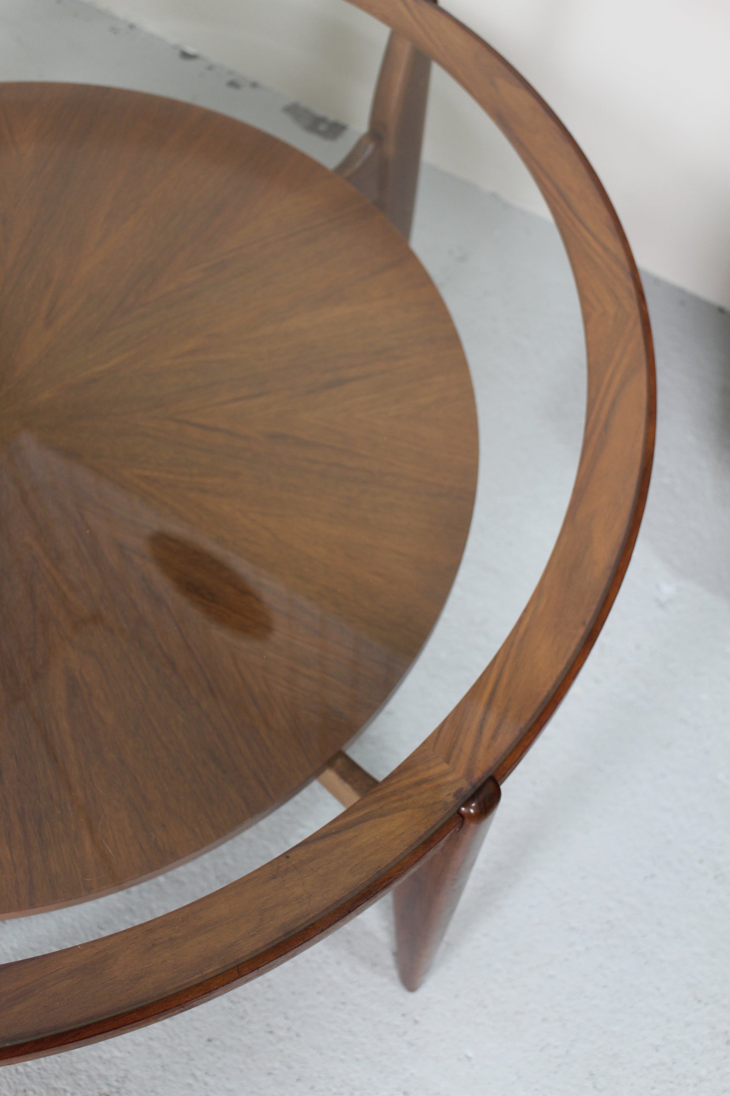 Vintage ronde salontafel - jaren '60, hout glas