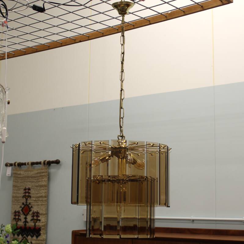 Vintage kroonluchter, rookglas hanglamp