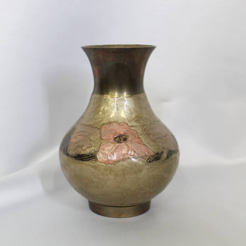 Vintage Messingvase, handbemalt