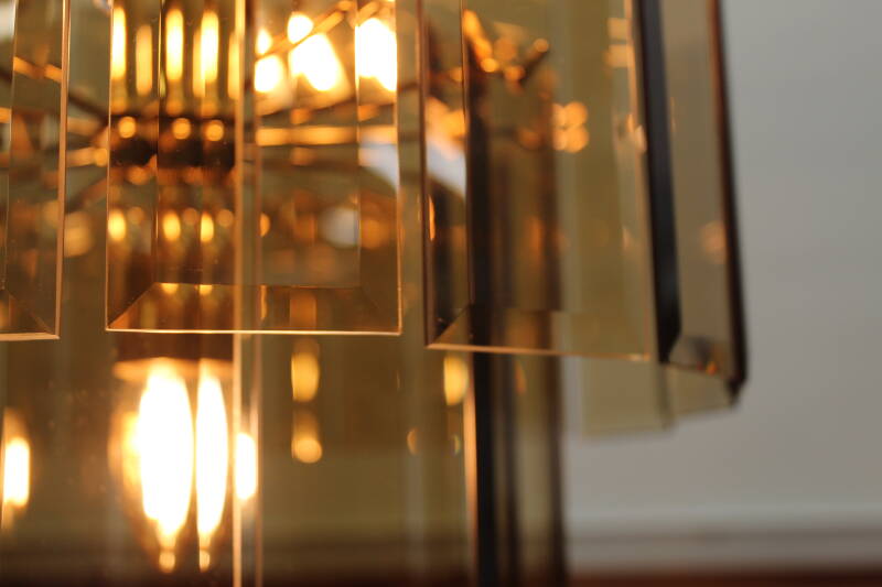 Vintage kroonluchter, rookglas hanglamp