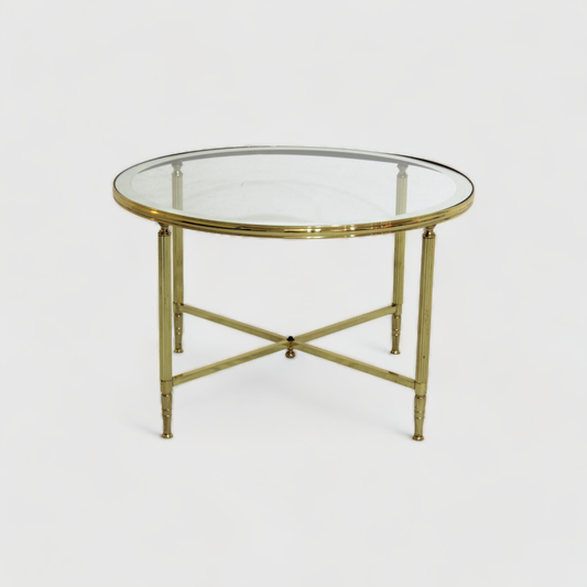 Vintage round coffee table, side table - glass, brass 70s | 00981