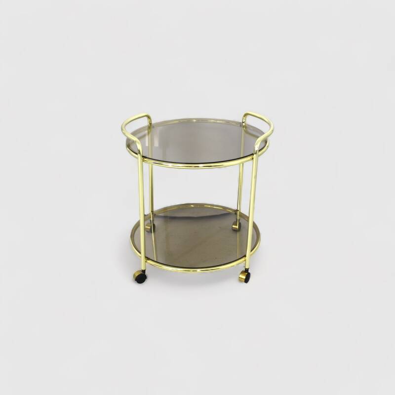 Vintage Barwagen, Servierwagen - Gold, Rauchglas, 70er