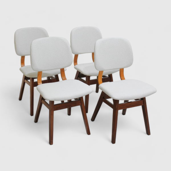4x Vintage Esszimmerstühle - 60er, weiß, creme | 01128
