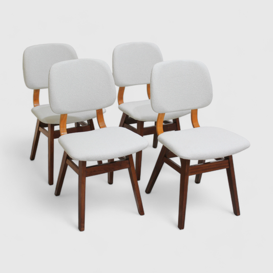 4x vintage eetkamerstoelen - jaren '60, wit, crème | 01128